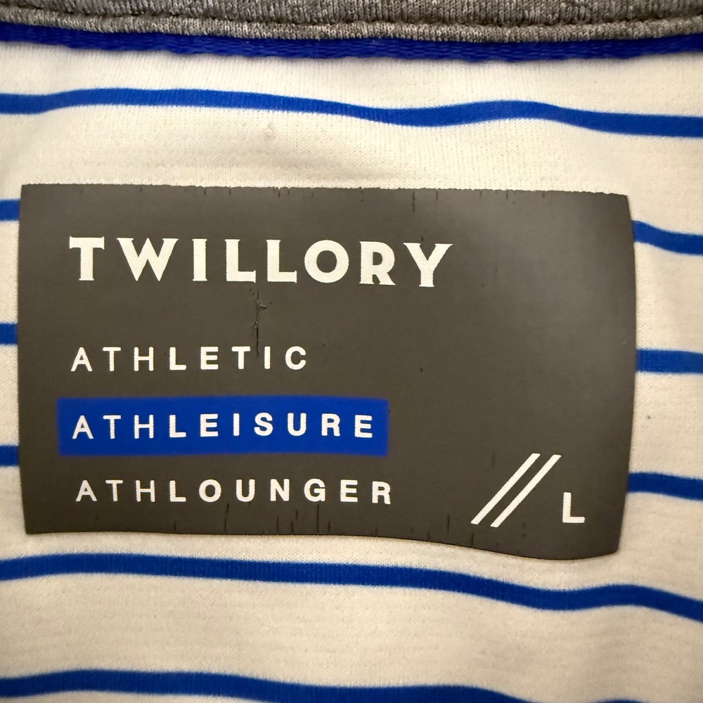 Twillory Athletic Athleisure Men Large Polo Shirt Blue White Striped Performance - Picture 2 of 7
